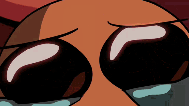 a close up of a cartoon character 's face with tears coming out of his eyes