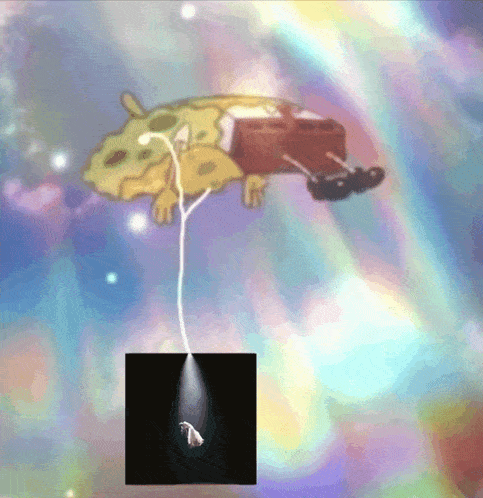 a picture of spongebob floating in the air