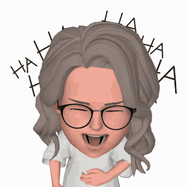 a cartoon girl with glasses is laughing with the letters ha written on her head