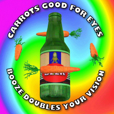 carrots good for eyes booze doubles your vision written around a bottle of beer