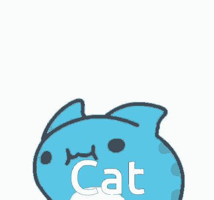 a blue cartoon cat with the word cat written below it