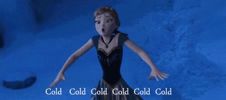 a picture of a snowy cabin with the words cold cold cold cold cold