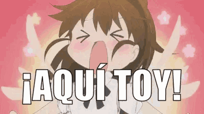 a cartoon girl is screaming with the words aqui toy written above her
