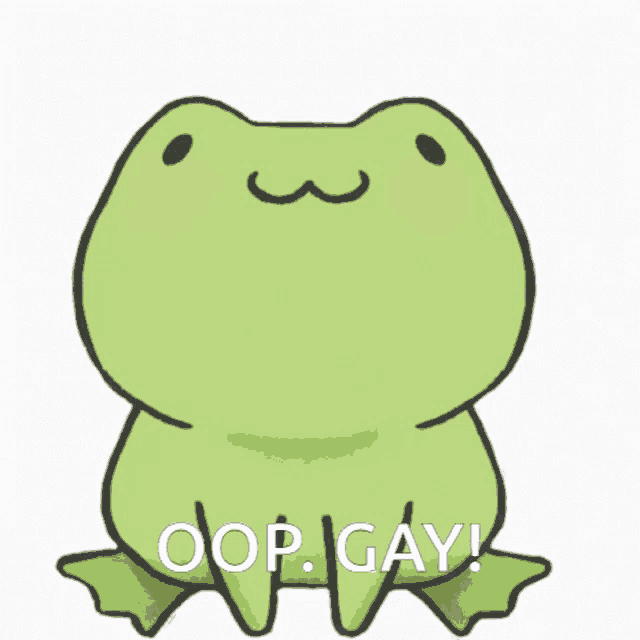 a green frog with the words " oop gay " written below it