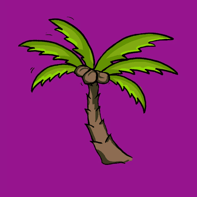 a drawing of a palm tree on a purple background
