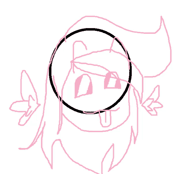 a pink and black drawing of a girl with a circle around her head