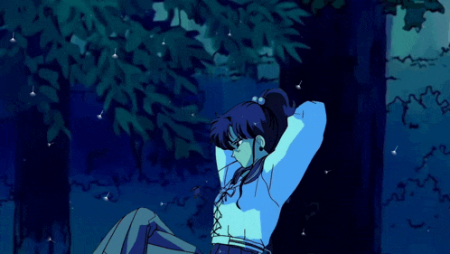 a drawing of a girl sitting under a tree with her hands behind her head