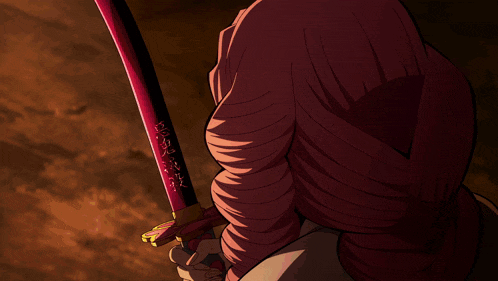 a girl with pink hair and yellow eyes looks to the side