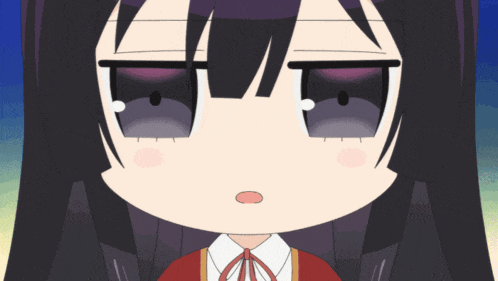 a close up of a cartoon character 's face with purple eyes