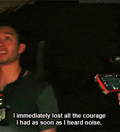 a man is holding a flashlight in front of a tree and says i immediately lost all the courage