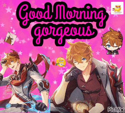 a good morning gorgeous greeting card with a cartoon character