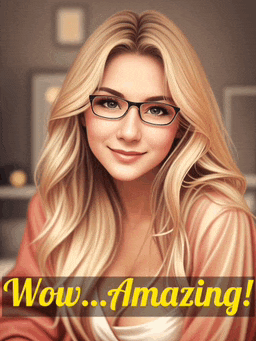 a painting of a woman with glasses and the words wow amazing on the bottom
