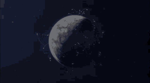 a computer generated image of a planet with a few lines coming out of it