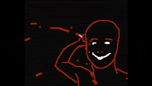 a pixel art drawing of a man 's face with a smile on his face