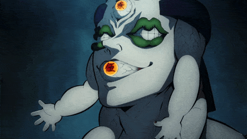 a cartoon character with chinese writing on his eyes and mouth
