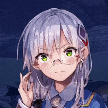 a drawing of a girl with glasses and white hair