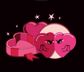 a cartoon illustration of a heart shaped box with two hearts inside