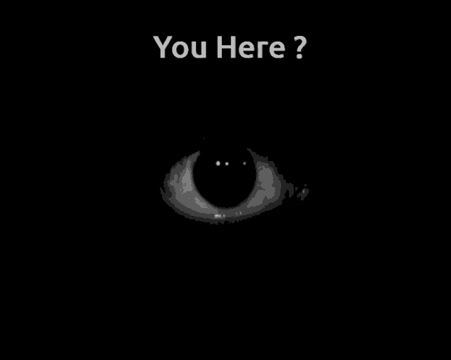 a black and white photo of a person 's eye with the words " you here " below it