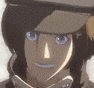 a close up of a person 's face with a hat on .