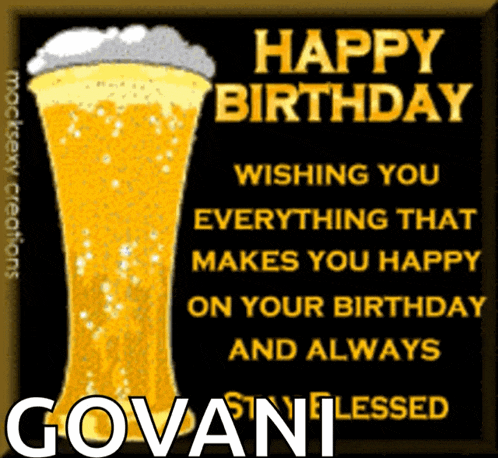 a birthday card with a glass of beer and the name govan on it