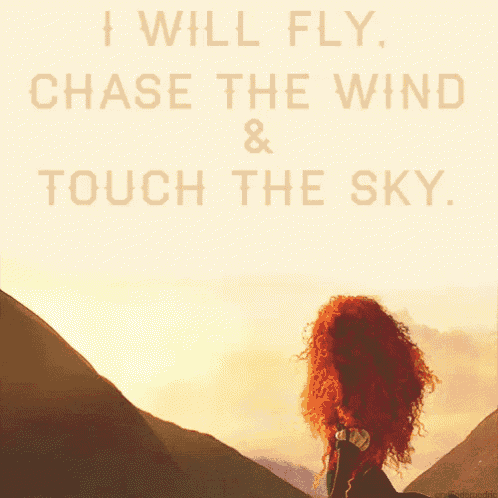 a picture of a woman with a quote that says i will fly chase the wind touch the sky