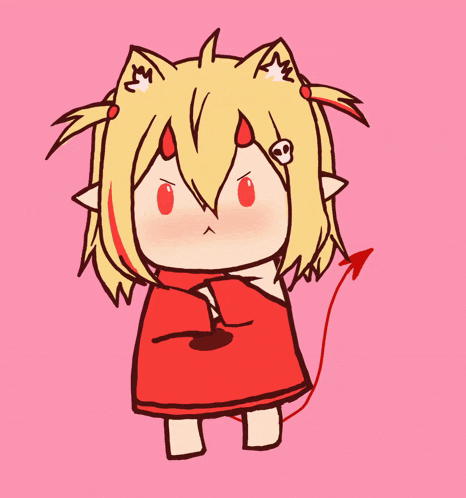a cartoon drawing of a girl with horns and a tail