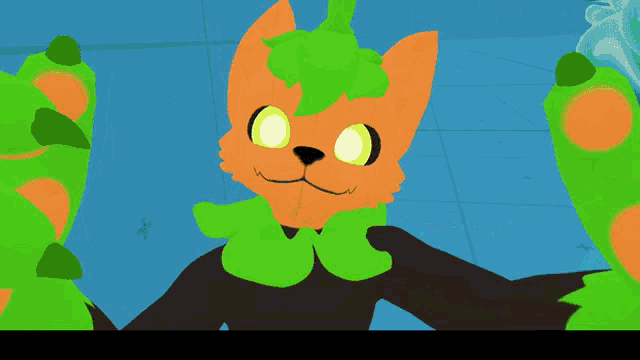 a cartoon drawing of an orange and green animal