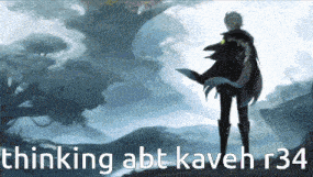 a picture of a person standing in front of a tree with the words thinking abt kaveh r34