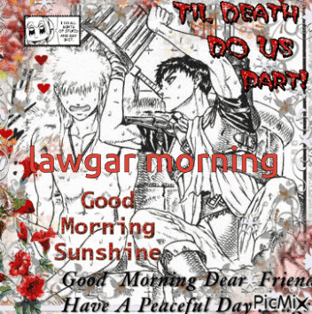 a black and white drawing of two people with the words " good morning sunshine " on the bottom