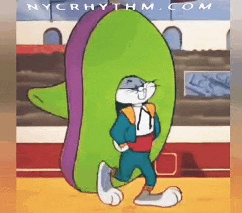 a cartoon of bugs bunny wearing a sombrero with nycrhythm.com written on the bottom