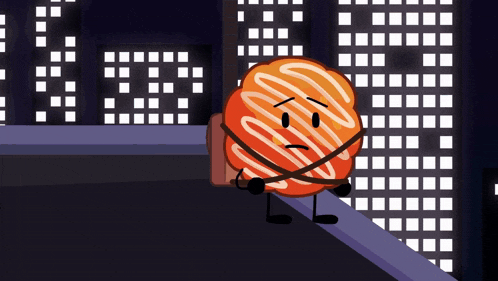 a cartoon character with a sad face is tied to a rope