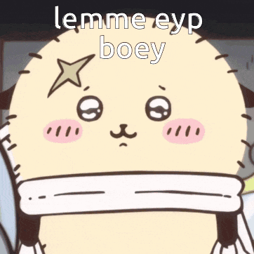 a cartoon character with the words lemme eyp boey