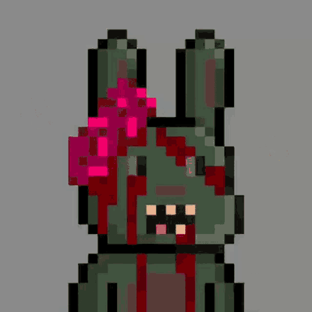 a pixel art drawing of a rabbit with a pink flower on its head .