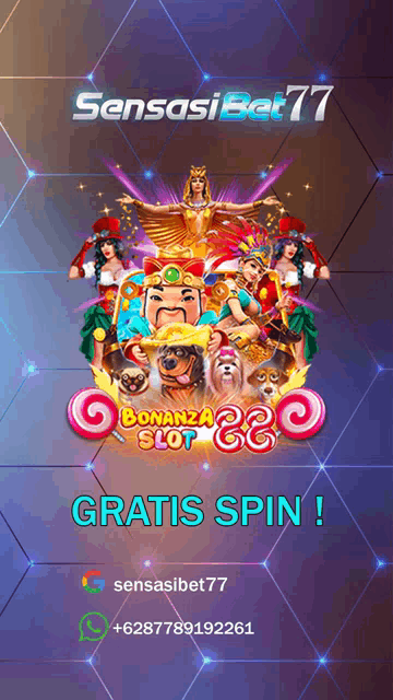 a poster for sensasibet77 shows a slot machine