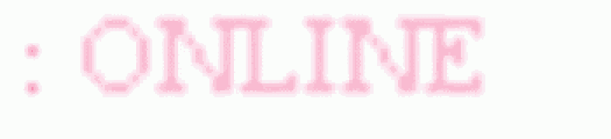 the word online is written in pink and white on a white background .