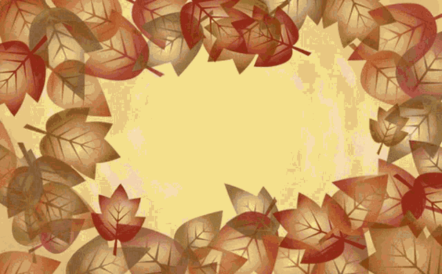 autumn leaves on a yellow background with a circle in the center