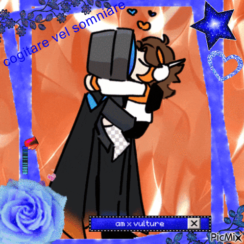 a picture of two people hugging with the words cogitate vel somiare on the top