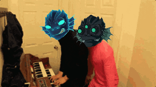 a couple of people with masks on their faces