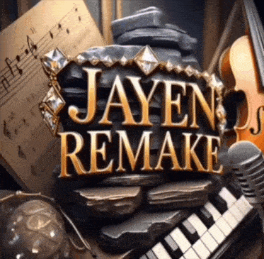 an advertisement for jayen remake with a violin and piano