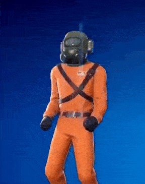 a cartoon character is wearing an orange suit and a helmet .