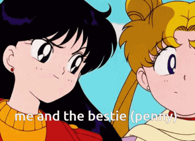 a picture of two anime girls with the caption me and the bestie
