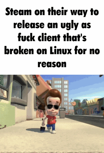 a cartoon character is walking down a sidewalk with the caption steam on their way to release an ugly