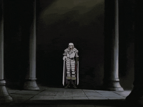 a person in a white cape is walking through a dark hallway