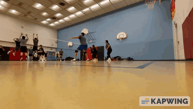 a group of people are playing volleyball in a gym with the word kapwing on the bottom
