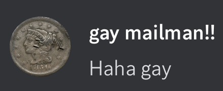 a coin with the words gay mailman written on it