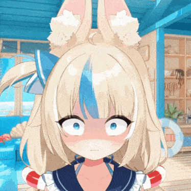 a cartoon girl with blonde hair and blue eyes