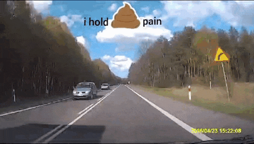 a picture of a car driving down a highway with the words i hold pain written above it