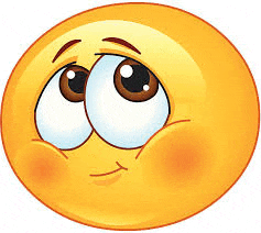 a cartoon smiley face with big brown eyes and a sad look on his face .