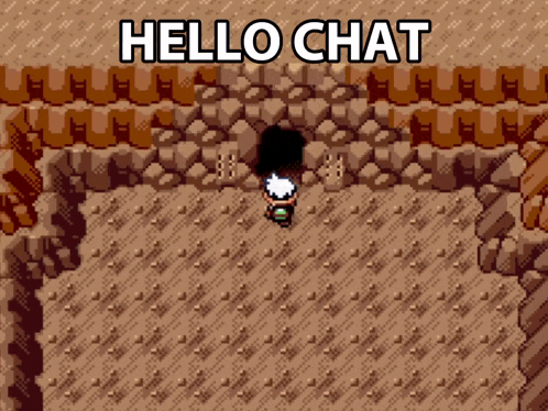 a video game scene with the words hello chat on the top