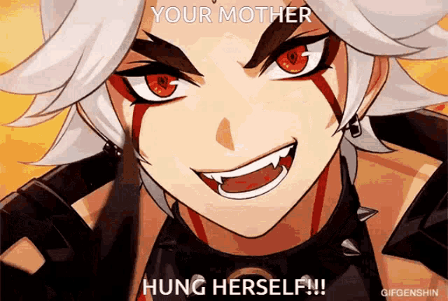 a close up of a person 's face with the words your mother hung herself